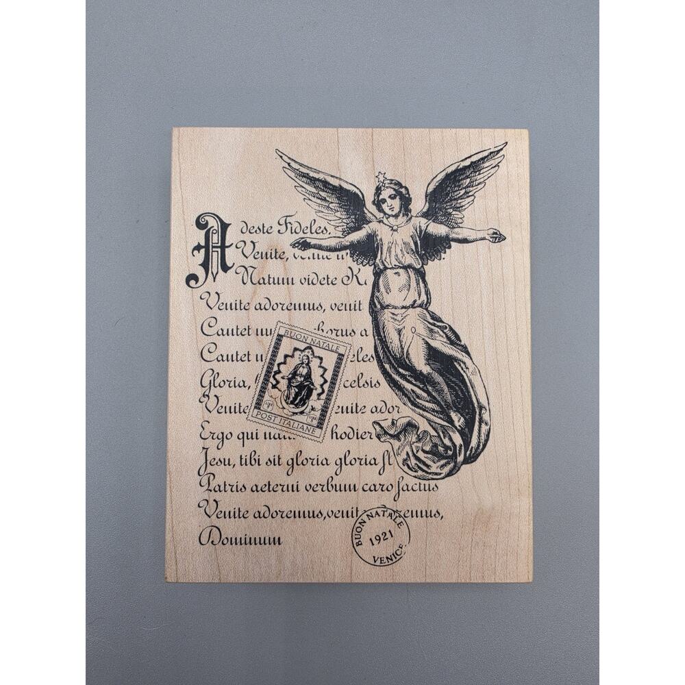 Vintage Adeste Fideles Guardian Angel Collage Rubber Stamp Stampa Rosa M 59-809